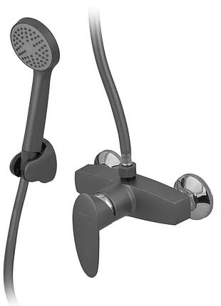 Змішувач для душа plamix cezar-003 set graphite (з шлангом, лійкою та кронштейном) (колір графіт) (pm0689)