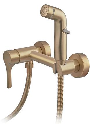 Змішувач настінний з гігієнічним душем zerix rex-222 brushed gold з нерж.сталі (колір мат.золото) (zx6122)