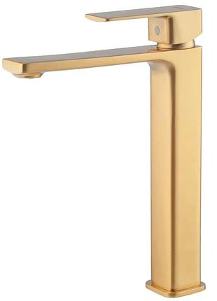 Смеситель для умывальника высокий haiba kubus 001 (high) brushed gold (hb9623)