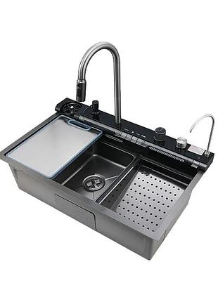 Мойка многофункциональная zerix zh7546-set-05 decor graphite со встроенным смесителем из нерж.стали (zm5592)