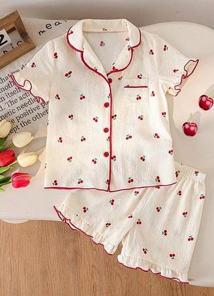Классная летняя пижама с вишенками, пижама shein, пижама