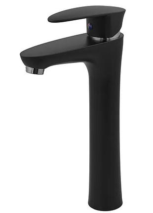 Смеситель для умывальника plamix cezar-001 high set matte black (с подведением) (pm0664)