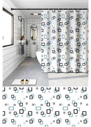 Шторка для ванной zerix scp-002-180x180 из peva (полиэтиленвинилацетата) (узор "квадраты" сине-голубые) (zx5001)
