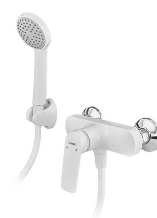 Змішувач для душа plamix lucas-003 set white (з шлангом, лійкою та кронштейном) (колір білий) (pm0711)
