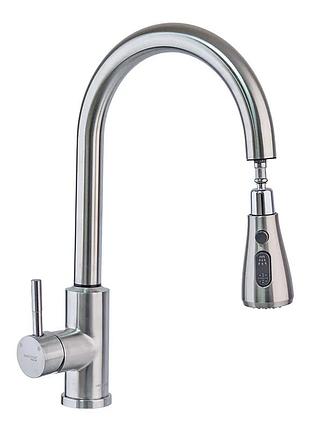 Смеситель для кухни сенсорный с выдвижной лейкой mixxus lux-014 sensor (нерж. сталь) (mi6230)