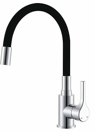 Змішувач для кухні zerix rex-011 chrome refl.black з нерж. сталі (колір хром+силіконовий вилив чорний) (zx6127)