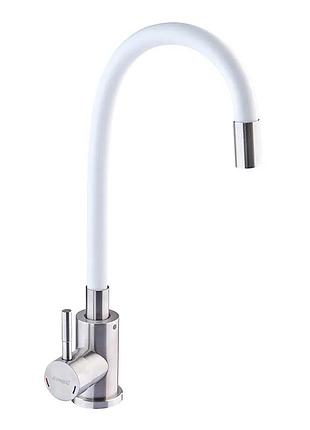 Смеситель для кухни с силиконовым изливом champion sus-011 refl.white (нерж. сталь) (ch0331)