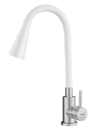 Смеситель для кухни mixxus sus-011-t refl.white с силиконовым изливом из нерж. стали sus304, излив белый (mi8228)