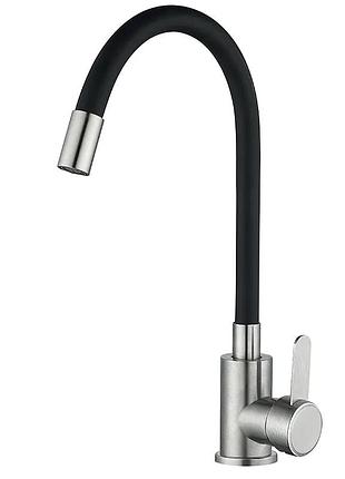 Смеситель для кухни с черным гибким изливом mixxus fan-011 refl.black (нерж. сталь) (mi6105)