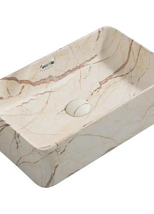 Раковина накладная mixxus premium quadro-0208 marble 480х315х140mm с переливом (mp6518)