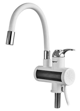 Проточний водонагрівач zerix elw21-f-white 3,3 kw силіконовий вилив, на мийку (zx5859)