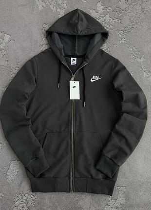 Зіп-худі nike графітове на замку, зіпка найк із капюшоном осінь-весна, кофта з вишитим логотипом унісекс s