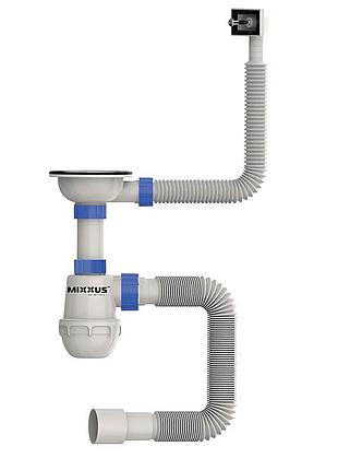 Сифон для кухні mixxus sk-02-a 3 1/2"x40 з нержавіючою сіткою, гнучким прямокутним переливом (mi8194)
