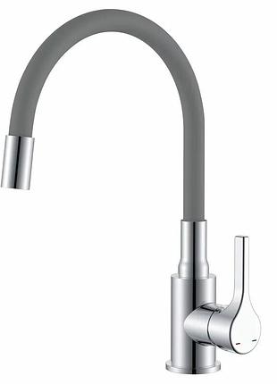 Змішувач для кухні zerix rex-011 chrome refl.grey з нерж. сталі (колір хром+силіконовий вилив сірий) (zx6128)