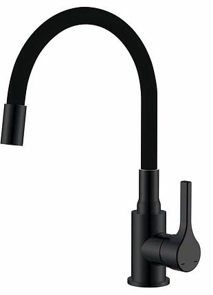 Смеситель для кухни zerix rex-011 black refl.black с нерж.стали (цвет черный+силик.вылив черный) (zx6132)