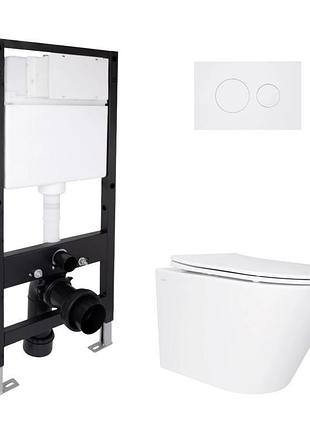 Готовое решение qtap для ванной комнаты: подвесной унитаз swan ultra quiet 485x360x320 + комплект инсталляции standard (круглая