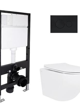 Готовое решение qtap для ванной комнаты: подвесной унитаз jay rimless 485x360x320 + комплект инсталляции standard (круглая кнопка