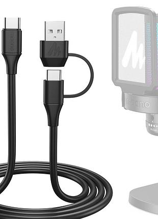 Кабель maono usb 2 в 1 usb-c / usb-a → usb type-c для мікрофонів pd200xs, pd100x, pd100w, dm20s, dm30, dm40, 1.5 м, чорний
