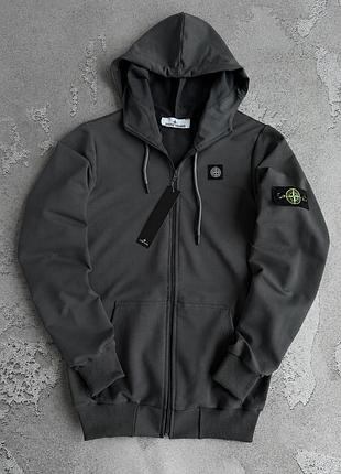Зіп-худі stone island графітове на блискавці, кофта стоун айленд з капюшоном на кожен день, бавовняна зіпка стонік унісекс xxxl