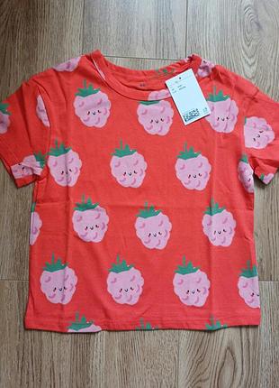 Футболка, футболочка малина, клубника h&amp;m 110-116см. 5-6р. новая.