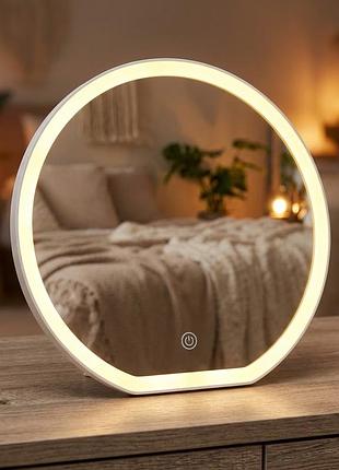 Настільне косметичне дзеркало з led-підсвіткою / прямокутне дзеркало для макіяжу з освітленням