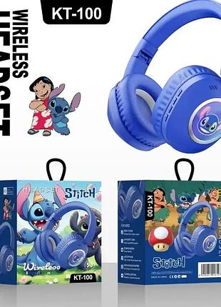Дитячі бездротові накладні bluetooth-навушники з мікрофоном rgb-підсвіткою та слотом для карти пам'яті сині