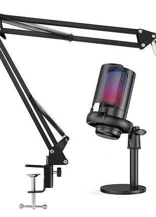 Микрофон me6s + стойка, usb конденсаторный для пк с rgb подсветкой