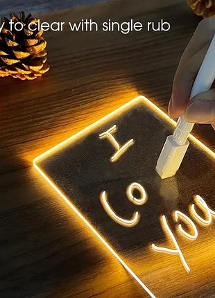 Акриловий led-світильник нічник 17,5х12,5 см з дошкою для нотаток і 3 відтінками світла / підсвітка з маркером