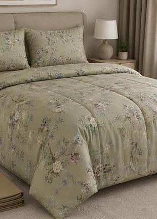 Летний комплект постельного белья kunmeng summer vintage garden green с одеялом с охлаждающим эффектом, египетский хлопок