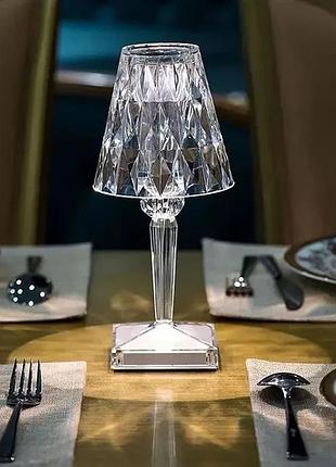 Сенсорний акриловий led-світильник 25.5х8.5 см на акумуляторі / декоративна настільна кришталева лампа 3 кольорів