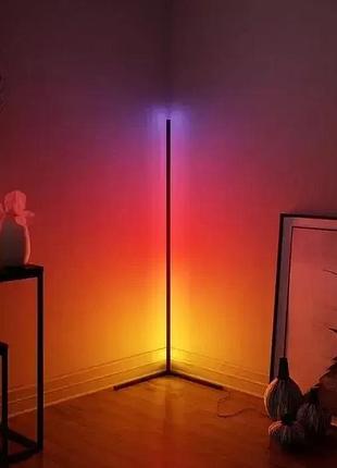 Угловой черный напольный led-торшер 1.2 м 30 вт с rgb-подсветкой пультом и регулировкой яркости