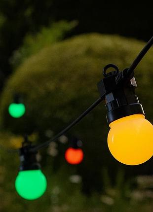 Уличная разноцветная гирлянда с 10 большими акриловыми шарами rgb 5 метров водозащита ip65 для декора террасы