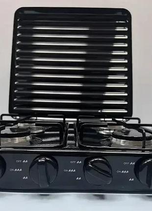 Настільна газова плита на 4 конфорки з кришкою чорна побутова портативна плитка для балонного газу
