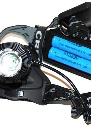 Мощный налобный led фонарь bailong t6 с аккумуляторами 18650 / профессиональный фонарь на голову