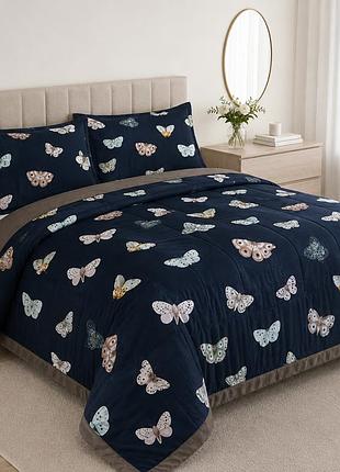 Летний комплект постельного белья kunmeng summer butterfly blue с одеялом, простыней и наволочками из египетского хлопка
