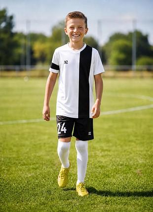 Дитяча футбольна форма x2 league (футболка+шорти), розмір l (білий/чорний)
