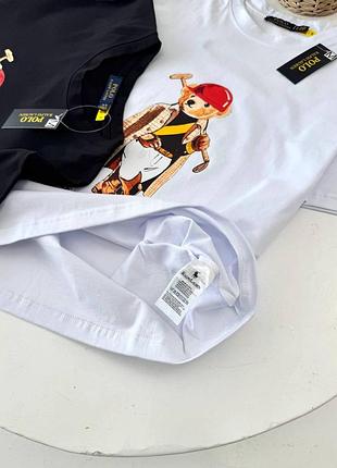 Мужская футболка polo ralph lauren с мишкой polo bear (белая, черная) черный, l