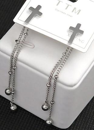 Сережки-цвяшки хрестики xuping ttm stainless steel довжина 6 см. ширина 0,5 см.