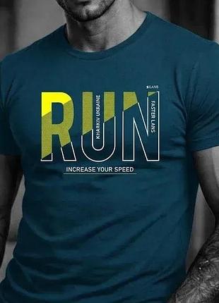 Мужская футболка зеленая "run" lans 12/056 xl