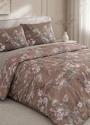 Літній комплект постільної білизни kunmeng summer paradise birds brown з ковдрою з охолоджуючим ефектом, єгипетська бавовна