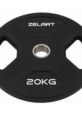 Млинці диски 20 кг поліуретанові tpu 2 handle металева втулка zelart ta-6995-20 ø51 мм чорний