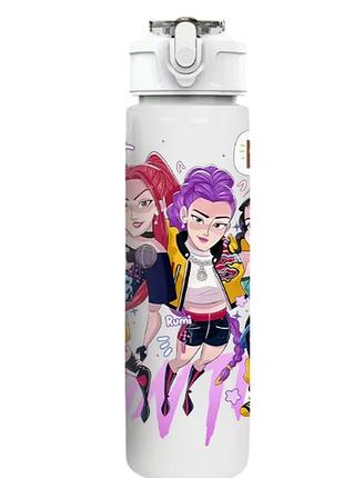 Дитяча пляшка для води з трубочкою кейпоп мисливиці на демонів kpop demon hunters 750 мл art5638