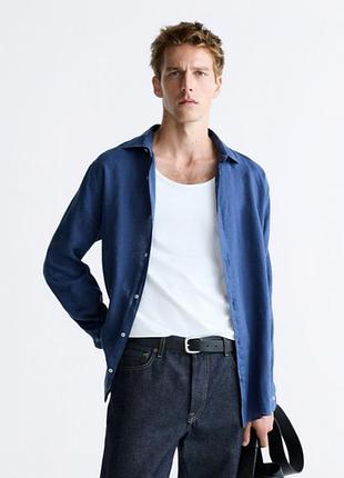 Сорочка zara лляна 6359 387 blue