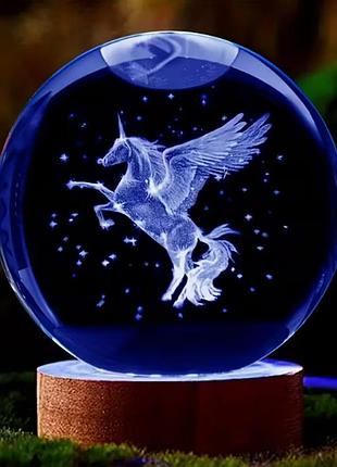 Світлодіодний 3d-нічник світильник кінь пегас usb прозорий art6603