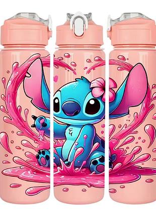 Детская бутылочка для воды с трубочкой стич stich 750 мл пляж розовая краска art5656