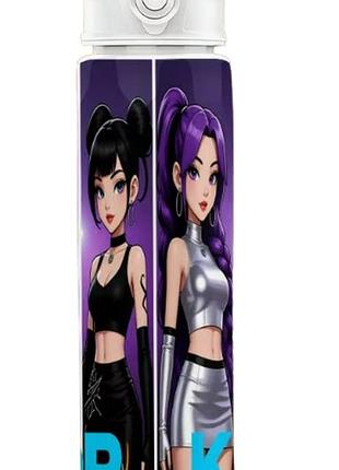 Дитяча пляшка для води з трубочкою кейпоп мисливиці на демонів kpop demon hunters 750 мл art6372