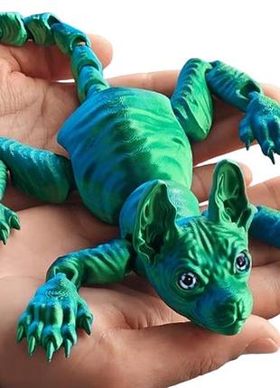 Детская 3д игрушка кот сфинкс подвижный 28см сине-зелёный art6847