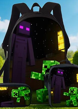 Набор 3 предметов рюкзак пенал ланчбокс крипер майнкрафт minecraft art6690
