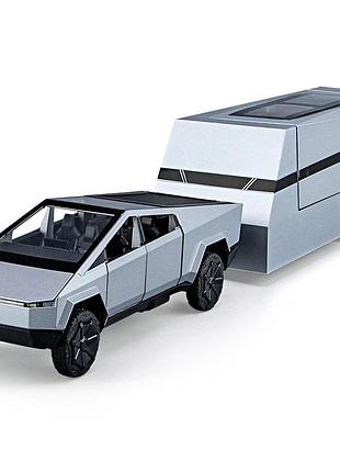 Моделька металлическая машинка tesla cybertruck с прицепом дом на колёсах с подсветкой и звуком art3853