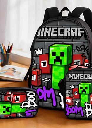 Набор 3 предметов рюкзак пенал ланчбокс крипер майнкрафт minecraft art6648